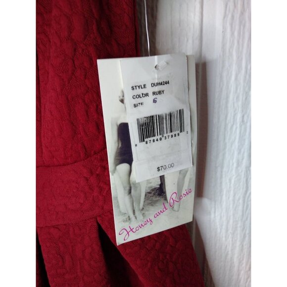 Honey and Rosie Dress Womens Sz S Ruby Red Rose Sleeveless Fit n Flare NEW - Picture 3 of 7